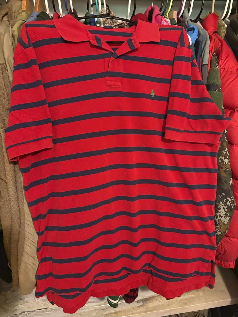 Ralph Lauren Red and Navy Horizontal Stripe Polo